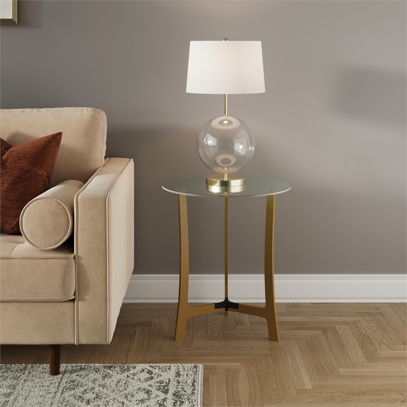 Pemberly Row Modern / Contemporary Glass Side Table in Gold Finish