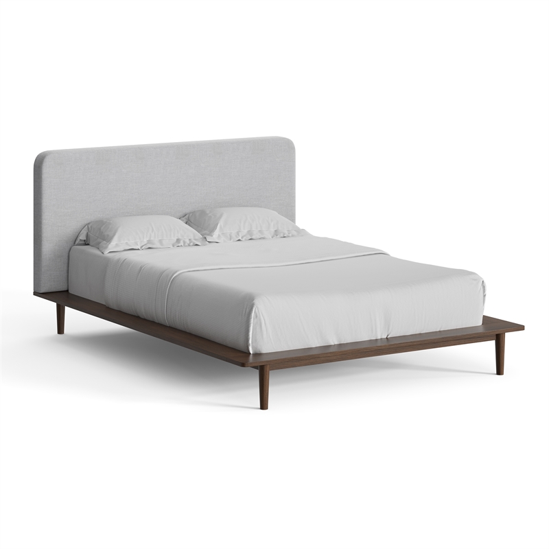 Pemberly Row Modern / Contemporary Fabric Queen Size Bed in Walnut