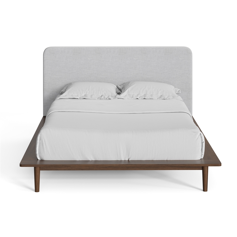 Pemberly Row Modern / Contemporary Fabric Queen Size Bed in Walnut