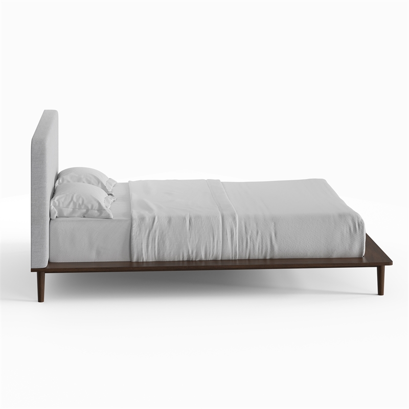 Pemberly Row Modern / Contemporary Fabric Queen Size Bed in Walnut