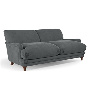 Pemberly Row Mid-Century Contemporary Velvet Sofa in Gray Finish