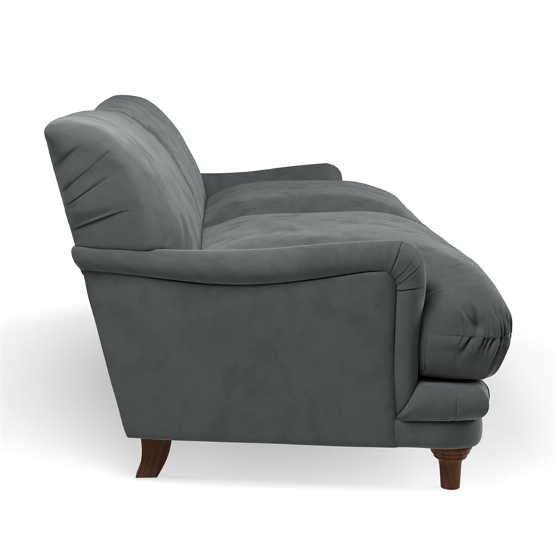 Pemberly Row Mid-Century Contemporary Velvet Sofa in Gray Finish