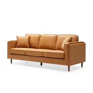 Pemberly Row Modern / Contemporary Faux Leather Sofa in Tan Finish