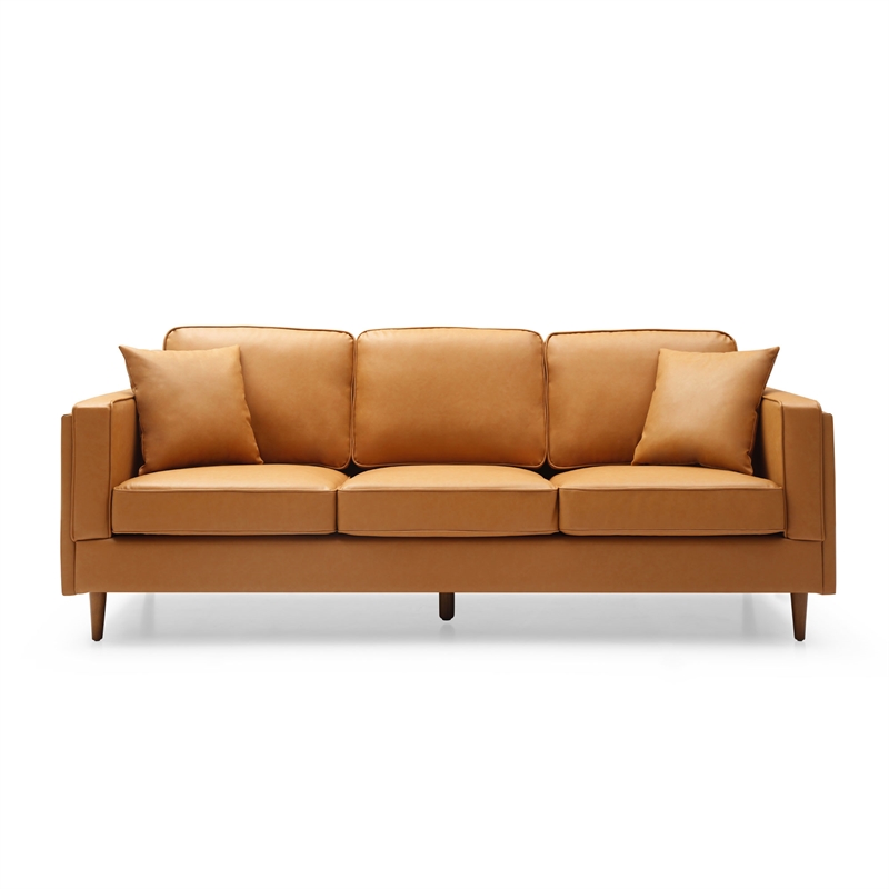 Pemberly Row Modern / Contemporary Faux Leather Sofa in Tan Finish
