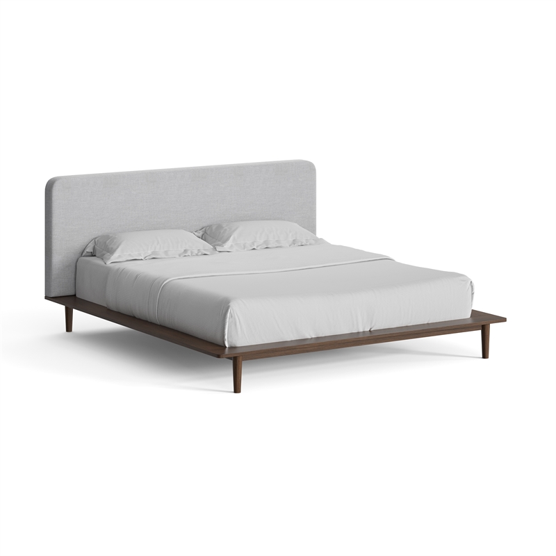 Pemberly Row Mid-Century Contemporary King Size Bed in Walnut