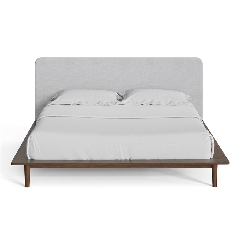 Pemberly Row Mid-Century Contemporary King Size Bed in Walnut