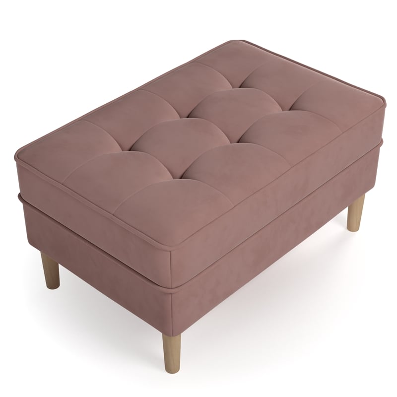 Pemberly Row Contemporary Velvet Rectangular Ottoman in Blush