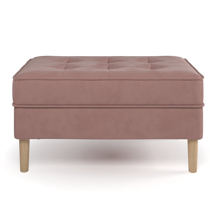 Pemberly Row Contemporary Velvet Rectangular Ottoman in Blush