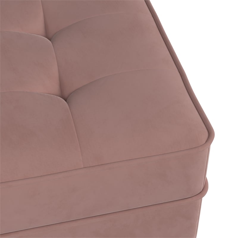 Pemberly Row Contemporary Velvet Rectangular Ottoman in Blush