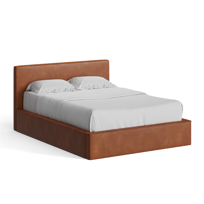Pemberly Row Contemporary Queen Size Upholstered Bed in Brown