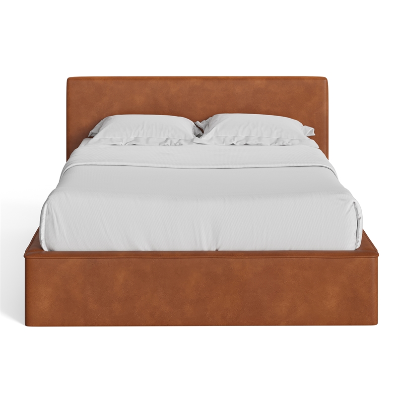 Pemberly Row Contemporary Queen Size Upholstered Bed in Brown