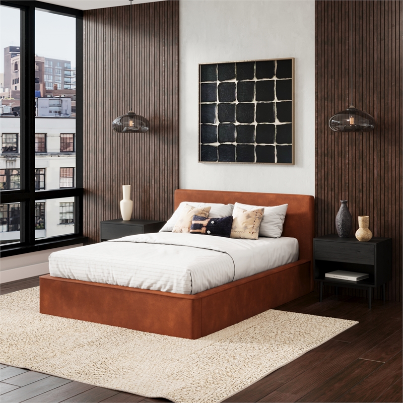 Pemberly Row Contemporary Queen Size Upholstered Bed in Brown