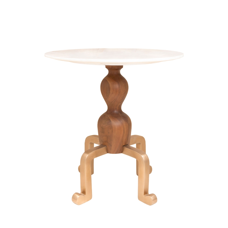 Pemberly Row Contemporary Genuine Marble Side Table in Walnut