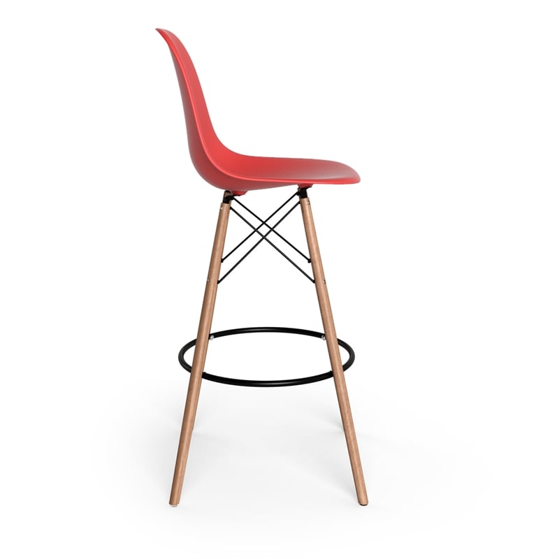 Pemberly Row Contemporary Bar Height Stools (Set of 2) in Red