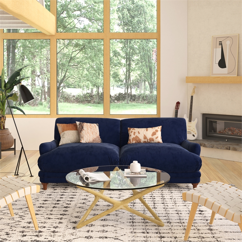 Pemberly Row Contemporary Mid-Century Modern Sofa in Sapphire