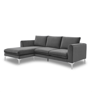 Pemberly Row Contemporary Velvet Reversible Sectional in Gray