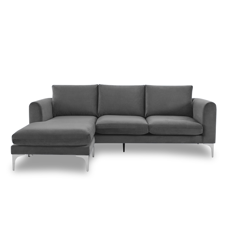 Pemberly Row Contemporary Velvet Reversible Sectional in Gray