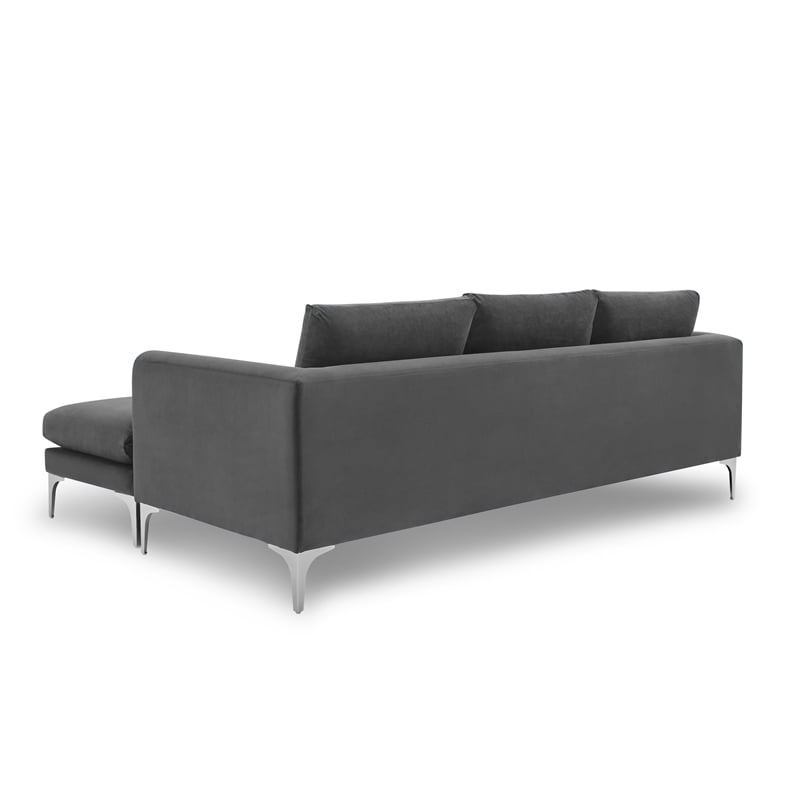 Pemberly Row Contemporary Velvet Reversible Sectional in Gray