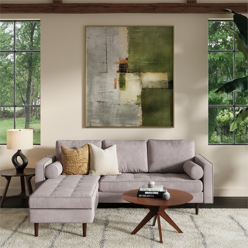 Pemberly Row Contemporary Velvet Reversible Sectional in Gray