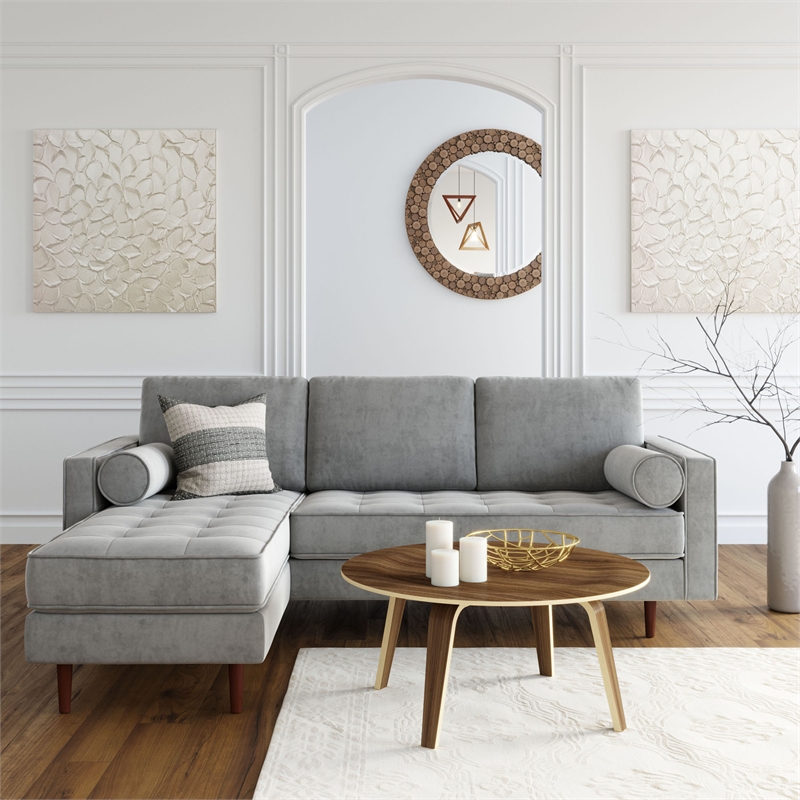 Pemberly Row Contemporary Velvet Reversible Sectional in Gray