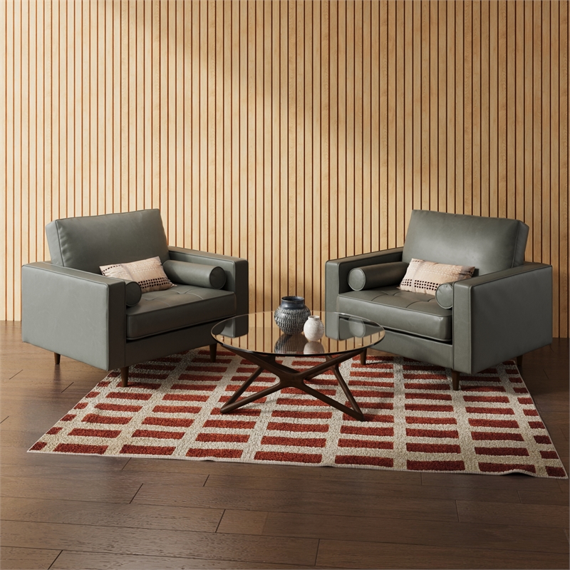 Pemberly Row Modern Upholstered Vegan Leather Arm Chair in Slate