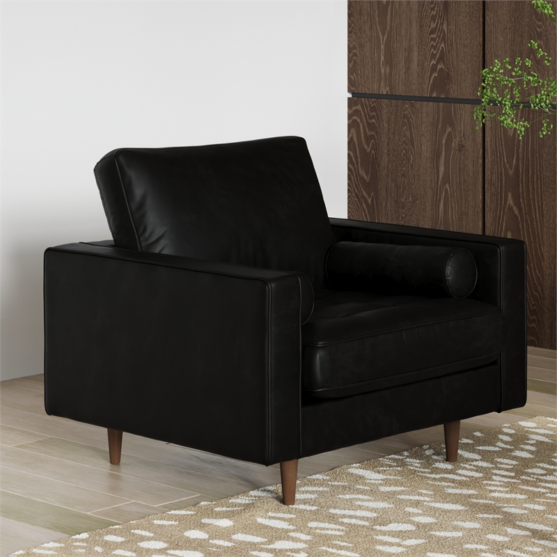 Pemberly Row Modern Upholstered Vegan Leather Arm Chair in Black
