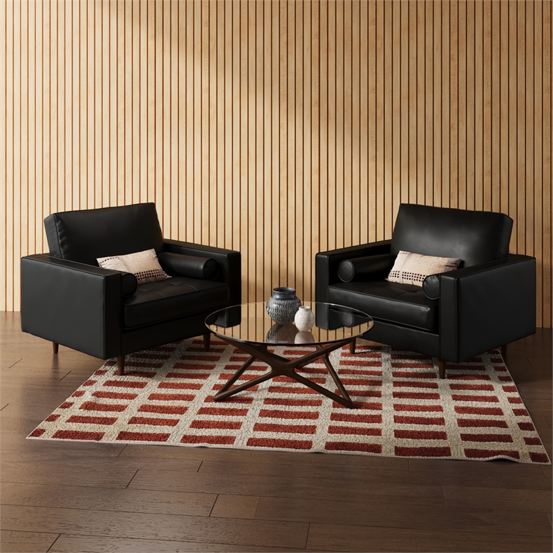 Pemberly Row Modern Upholstered Vegan Leather Arm Chair in Black