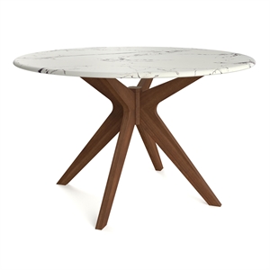 Pemberly Row Modern 50&quot Round Faux Marble Dining Table in Walnut