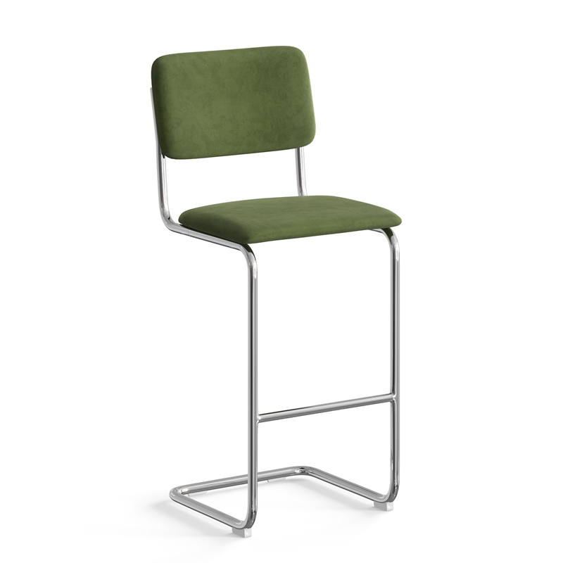 Pemberly Row Modern Velvet Bar Height Stool (Set of 2) in Forest