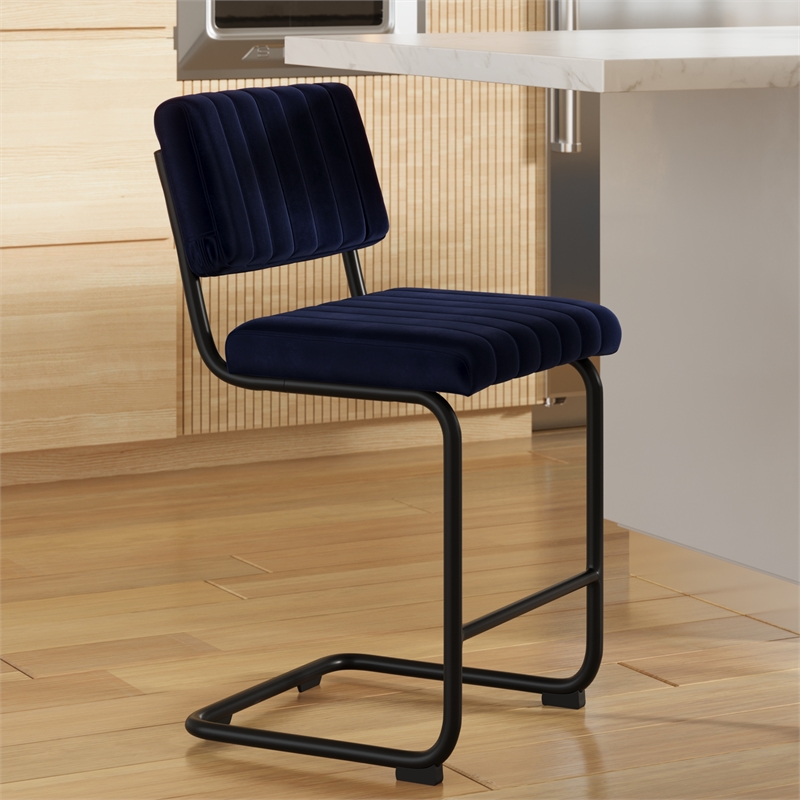 Pemberly Row Modern Counter Height Stools (Set of 2) in Sapphire