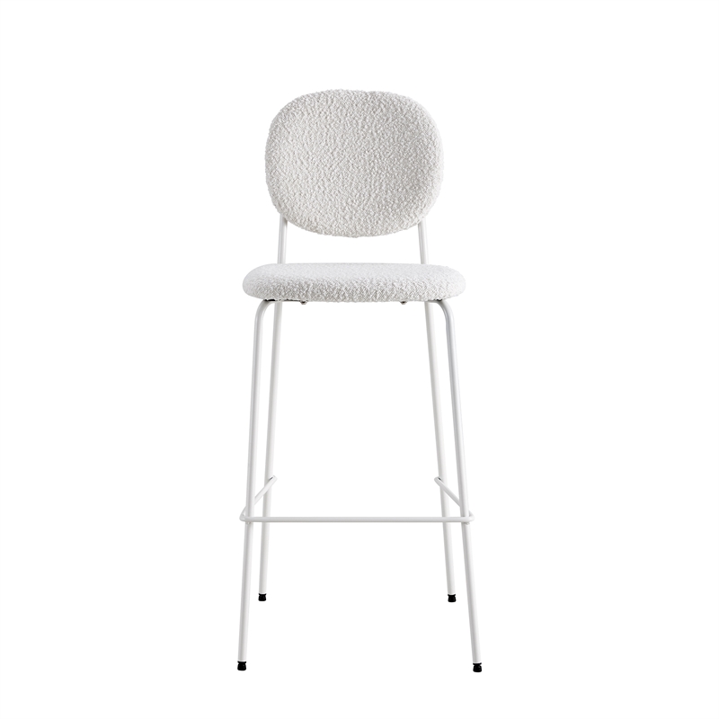 Pemberly Row Modern Boucle Bar Height Stools (Set of 2) in White