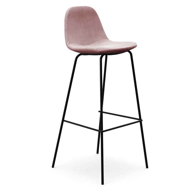 Pemberly Row Modern Velvet Bar Height Stools (Set of 2) in Blush