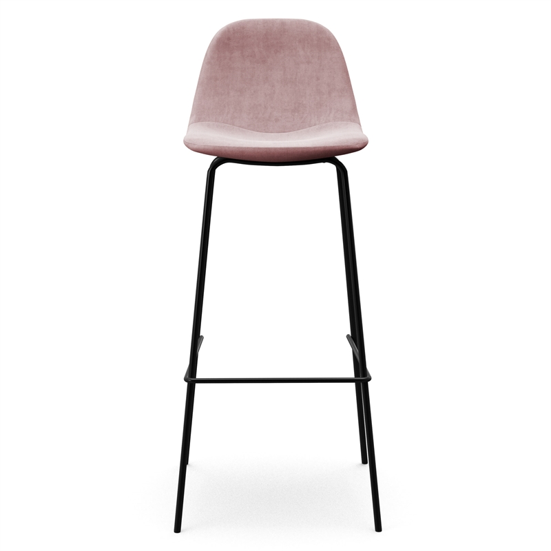 Pemberly Row Modern Velvet Bar Height Stools (Set of 2) in Blush