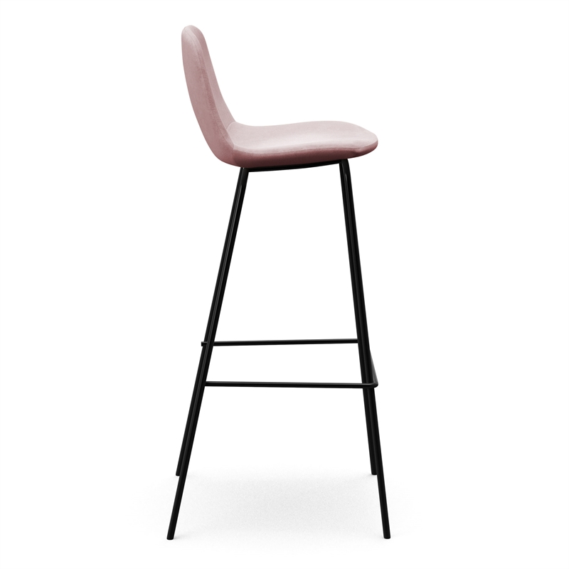 Pemberly Row Modern Velvet Bar Height Stools (Set of 2) in Blush