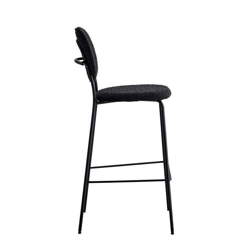 Pemberly Row Modern Boucle Bar Height Stools (Set of 2) in Black