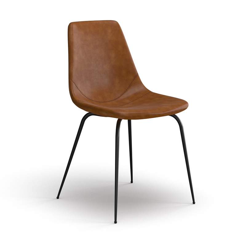 Pemberly Row Vegan Leather Side Chairs (Set of 2) in Light Brown