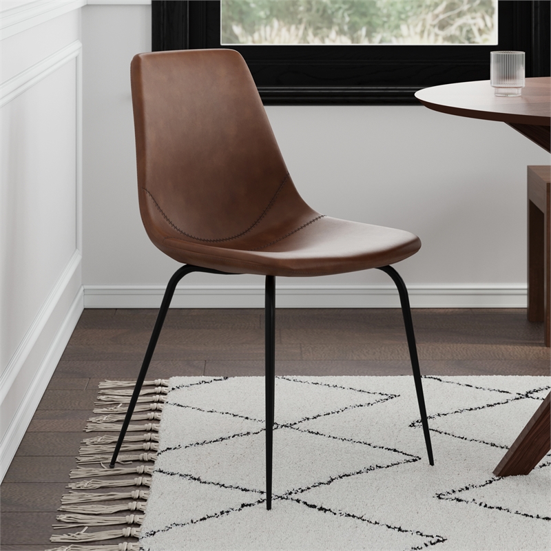 Pemberly Row Vegan Leather Side Chairs (Set of 2) in Light Brown