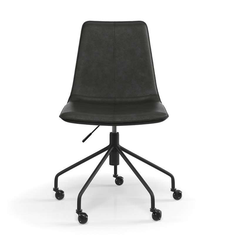 Pemberly Row Vegan Leather Rolling Swivel Task Chair in Charcoal