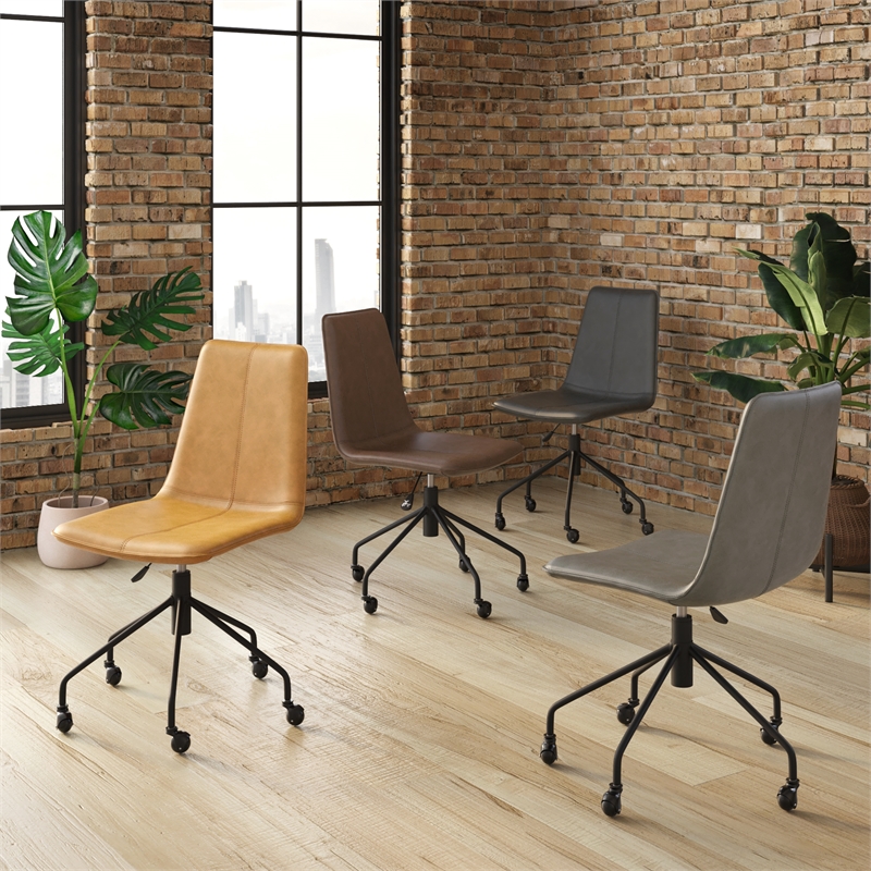 Pemberly Row Vegan Leather Rolling Swivel Task Chair in Charcoal