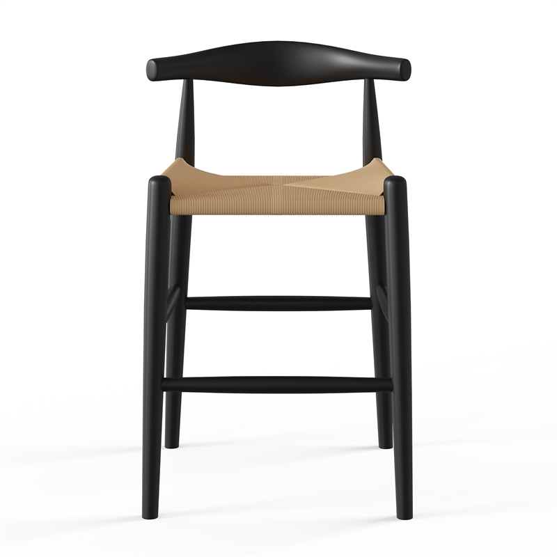 Pemberly Row Papercord Counter Height Stool in Natural and Black