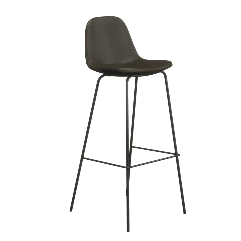 Pemberly Row Vegan Leather Bar Height Stools (Set of 2) in Black