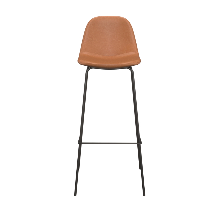 Pemberly Row Vegan Leather Bar Height Stools (Set of 2) in Brown