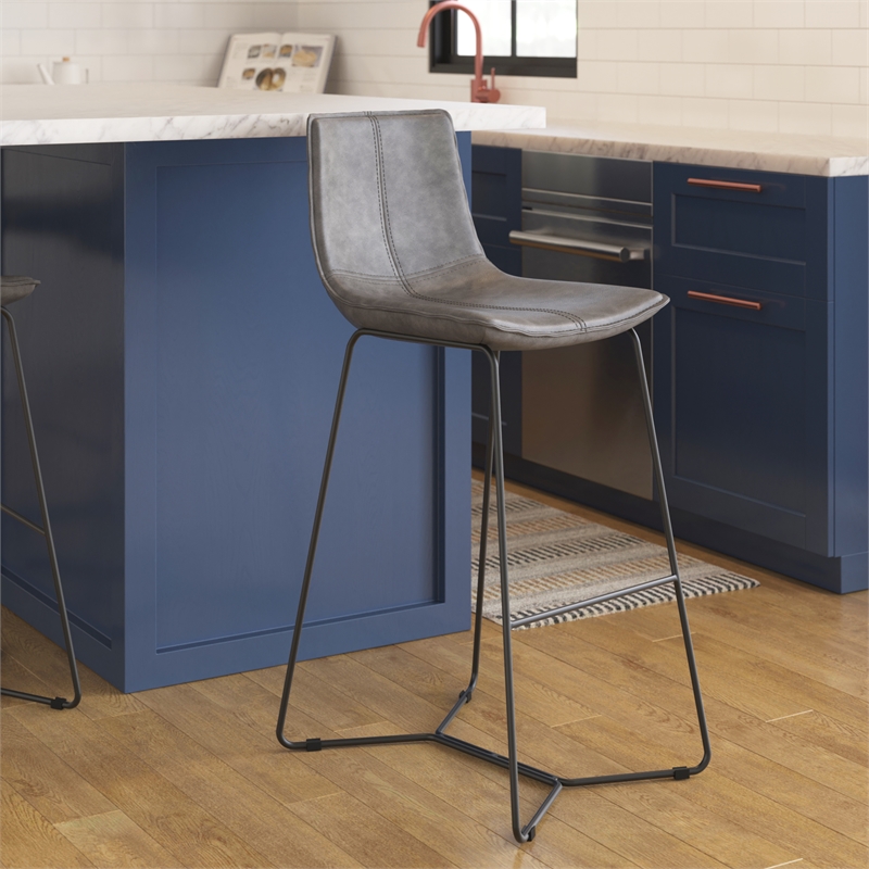 Pemberly Row Vegan Leather Bar Height Stools (Set of 2) in Smoke
