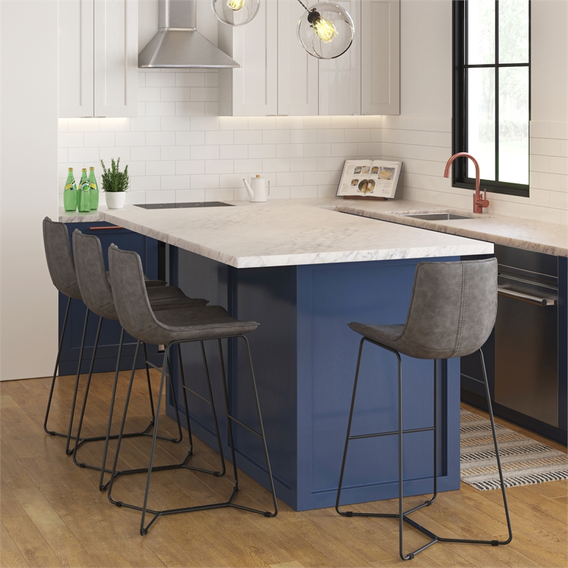 Pemberly Row Vegan Leather Bar Height Stools (Set of 2) in Smoke