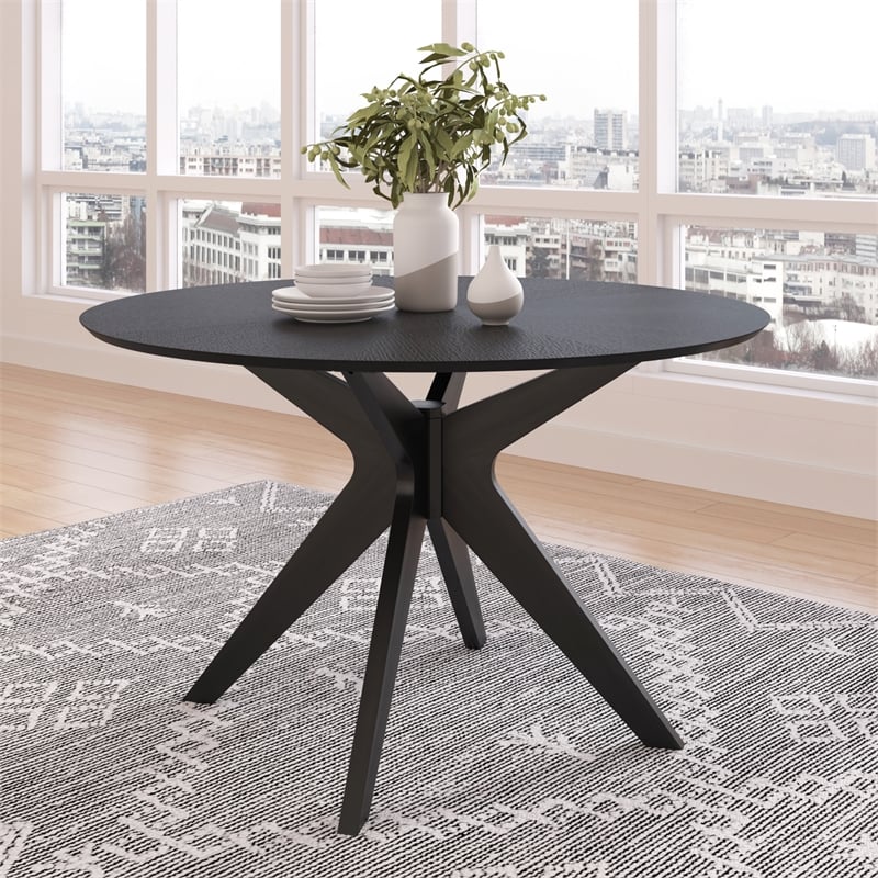 Pemberly Row Modern / Contemporary Wood Round Dining Table in Black
