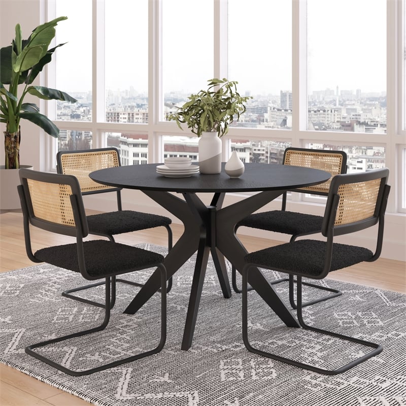 Pemberly Row Modern / Contemporary Wood Round Dining Table in Black
