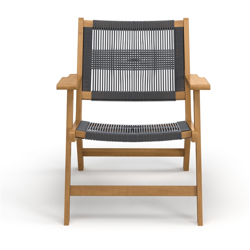 Pemberly Row Solid Wood and Rope Lounge Chair Set in Natural/Black