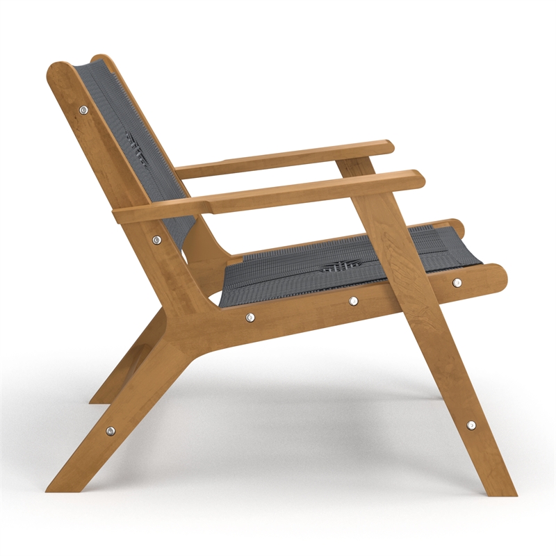 Pemberly Row Solid Wood and Rope Lounge Chair Set in Natural/Black