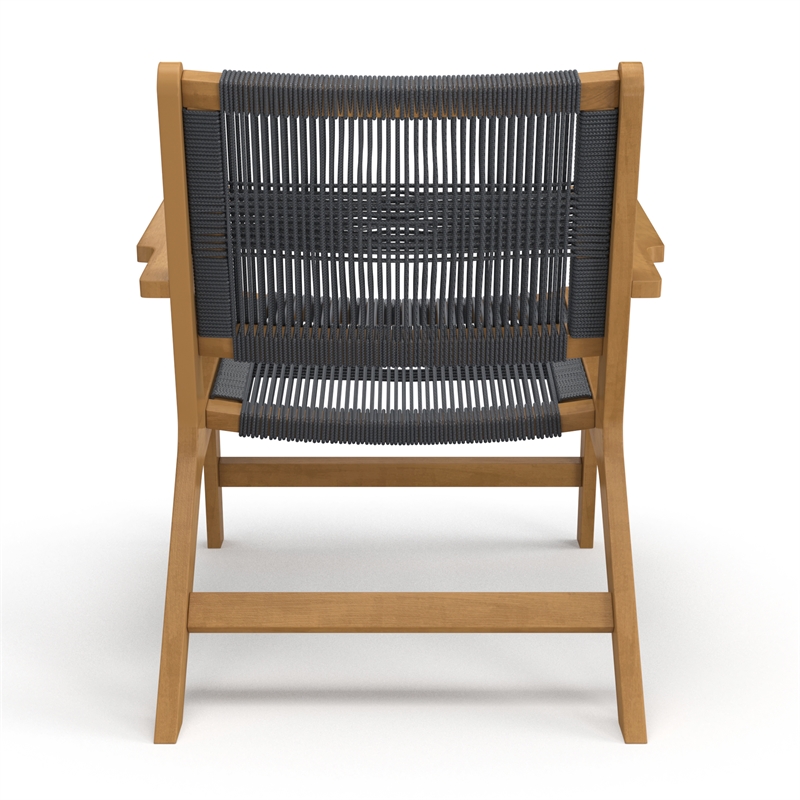 Pemberly Row Solid Wood and Rope Lounge Chair Set in Natural/Black