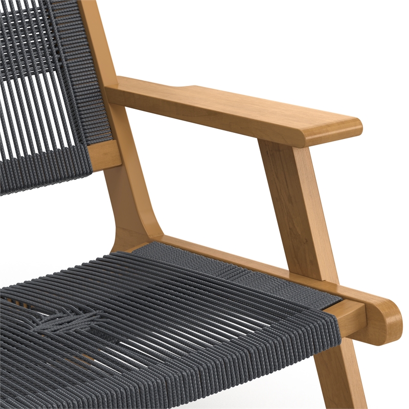 Pemberly Row Solid Wood and Rope Lounge Chair Set in Natural/Black
